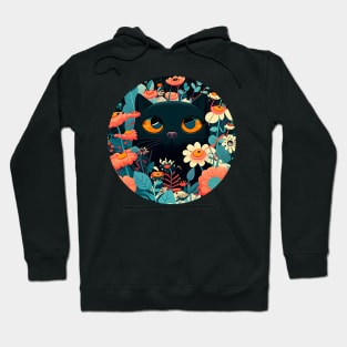 Happy Funny Black Cat In Flowers - Love Cats Hoodie